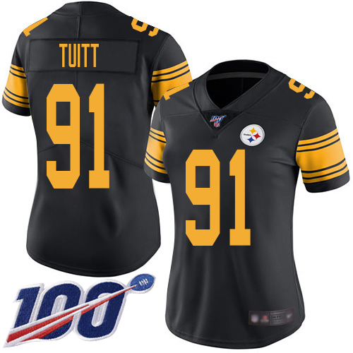 Women Pittsburgh Steelers Football 91 Limited Black Stephon Tuitt 100th Season Rush Vapor Untouchable Nike NFL Jersey